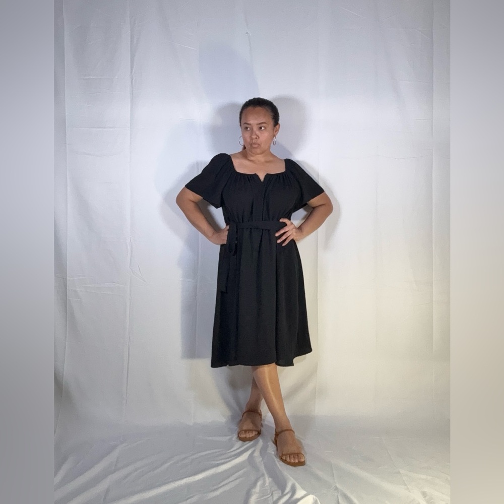 Black Midi Sundress with Puff Cap Sleeves - Picture 6 of 8